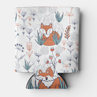 Kind bosillustratie, vossen en bloemen. blikjeskoeler