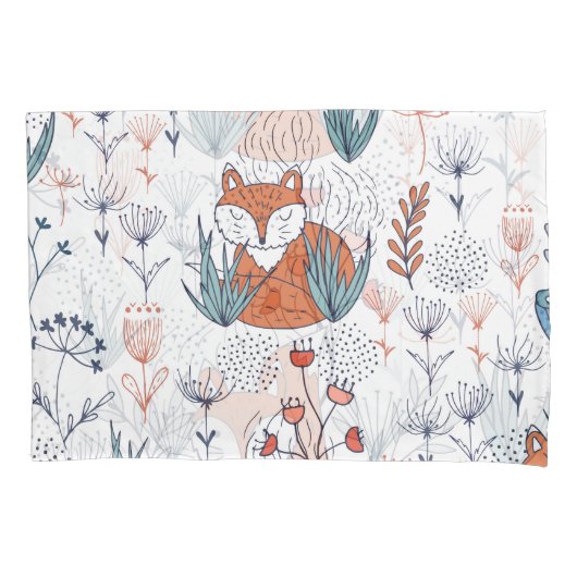 Kind bosillustratie, vossen en bloemen. kussensloop (Voorkant)