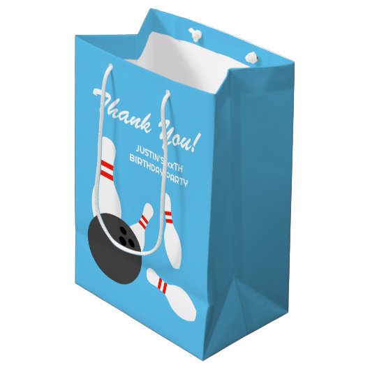 Kind bowling Verjaardagsfeestje dank je cadeauzakj Medium Cadeauzakje (Voorkant Gekanteld)