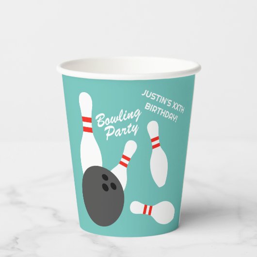 Kind bowling Verjaardagsfeestje op maat gemaakte p Papieren Bekers (Achterkant)