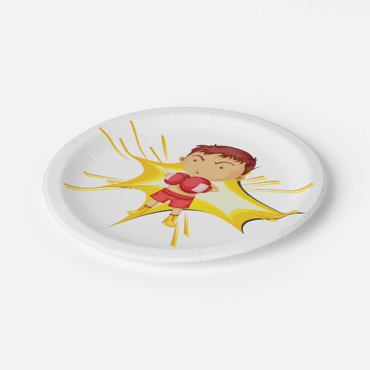 Kind Boxer in rode handschoenen en korte broek Papieren Bordje (Gekanteld)