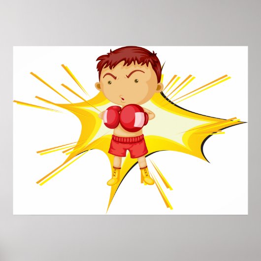 Kind Boxer in rode handschoenen en korte broek Poster (Voorkant)