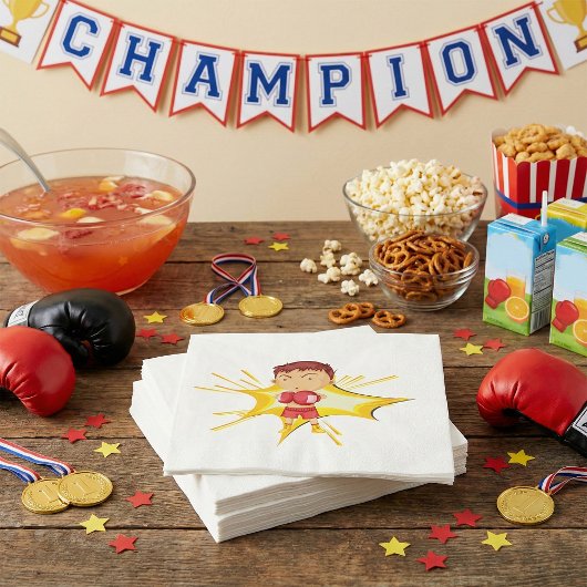 Kind Boxer in rode handschoenen en korte broek Servet