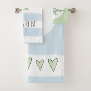 Kind Boy Doodle Dinosaur met kindernaam Bad Handdoek
