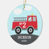 Kind brandweerwagen keramisch ornament (Links)