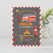 Kind brandweerwagen verjaardagsuitnodiging kaart (Staand voorkant)