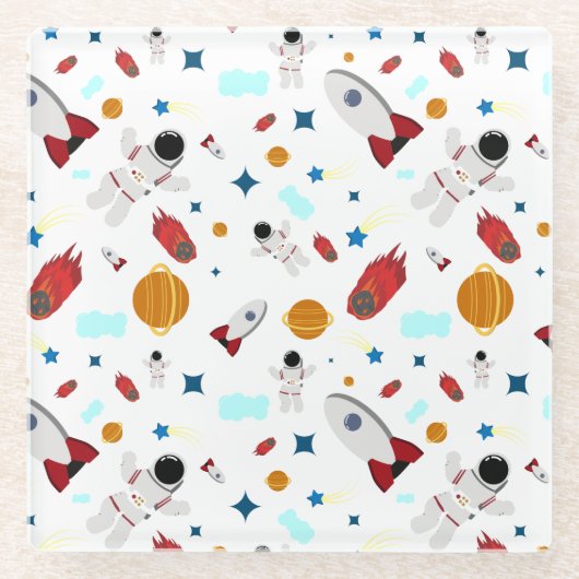 Kind Buitenruimte en astronaut patroon Glazen Onderzetter (Voorkant)