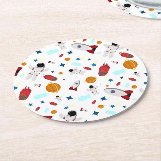 Kind Buitenruimte en astronaut patroon Ronde Kartonnen Onderzetter (Gebogen)