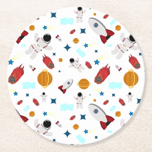 Kind Buitenruimte en astronaut patroon Ronde Kartonnen Onderzetter (Voorkant)