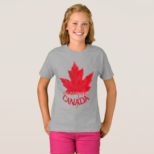 Kind Canada T-shirt Aangepaste naam Maple Leaf Shi (Voorkant volledig)
