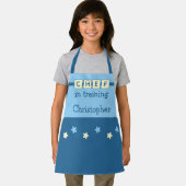 Kind Chef naam sterren blauw geel Schort (Insitu)