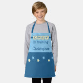 Kind Chef naam sterren blauw geel Schort (Gedragen)