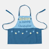 Kind Chef naam sterren blauw geel Schort (Voorkant)