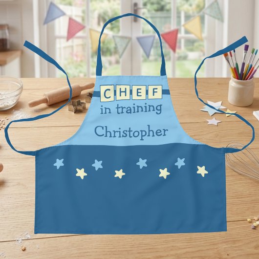 Kind Chef naam sterren blauw geel Schort