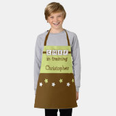 Kind Chef naam sterren groen bruin Schort (Gedragen)