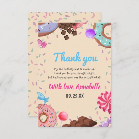 Kind Chocolade Lollipop Sweet Tweede verjaardag Bedankkaart (Voorkant / Achterkant)