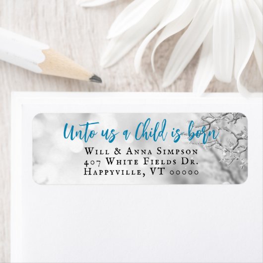 Kind: Christelijk kerstterugzendadres geboren Etiket (Insitu)