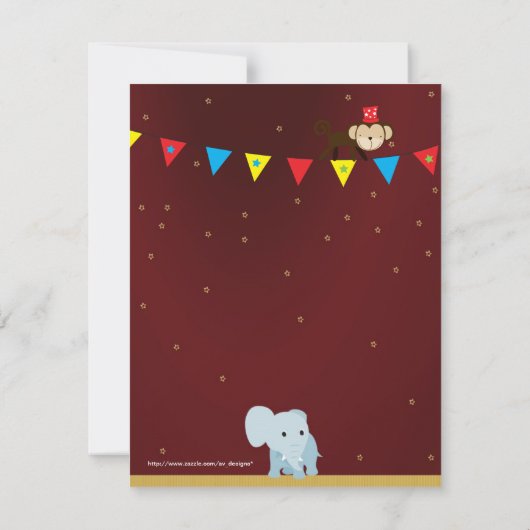 Kind Circus Birthday Party nodigt uit Kaart (Achterkant)