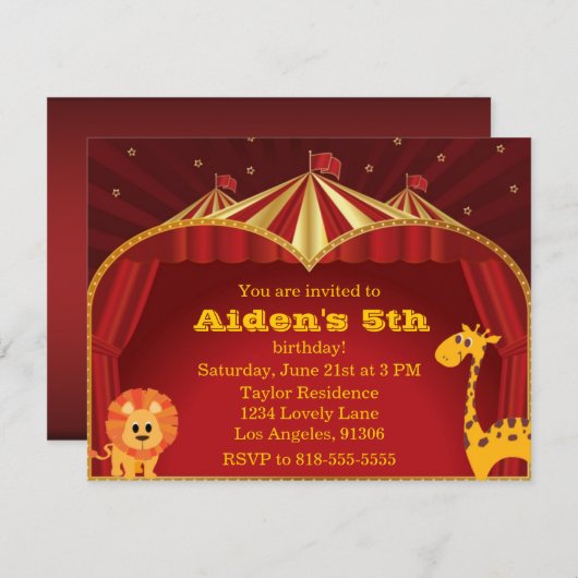 Kind Circus Birthday Uitnodiging (Voorkant / Achterkant)