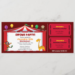 Kind Circus Ticket Birthday Invites Kaart