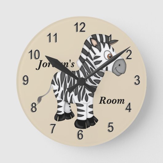 Kind Clock Cute Baby Zebra Ronde Klok (Voorkant)
