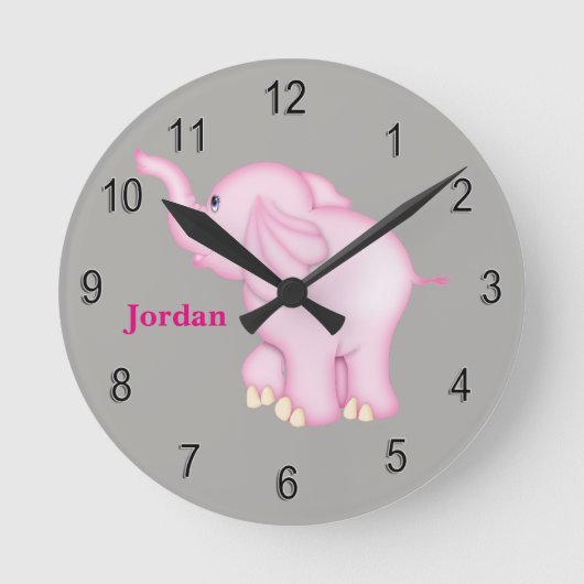 Kind Clock Cute Pink Baby Elephant Ronde Klok (Voorkant)