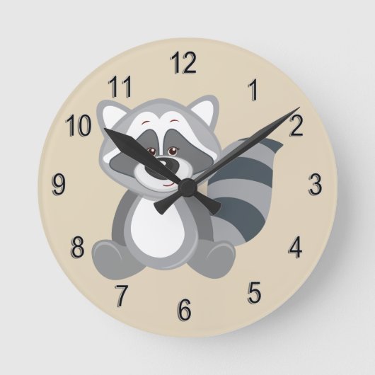 Kind Clock Cute Woodland Raccoon Ronde Klok (Voorkant)