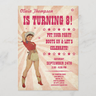 Kind Cowgirl Birthday Uitnodigingen