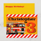 Kind Custom 3e Verjaardag Red Fire Truck Briefkaart (Voorkant / Achterkant)