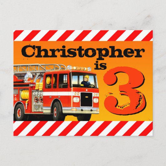Kind Custom 3e Verjaardag Red Fire Truck Briefkaart (Voorkant)