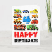 Kind Custom 4e Verjaardag Bouwwagen Kaart (Voorkant)
