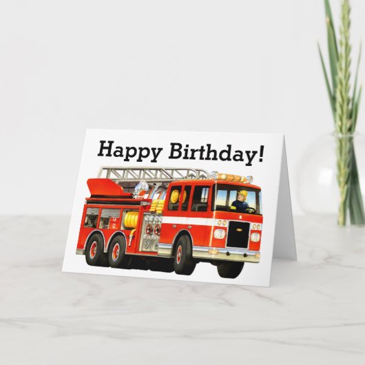 Kind Custom Red Fire Truck Happy Birthday Kaart (Voorkant)