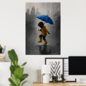 Kind Dansend in de Regen Poster (Thuiskantoor)