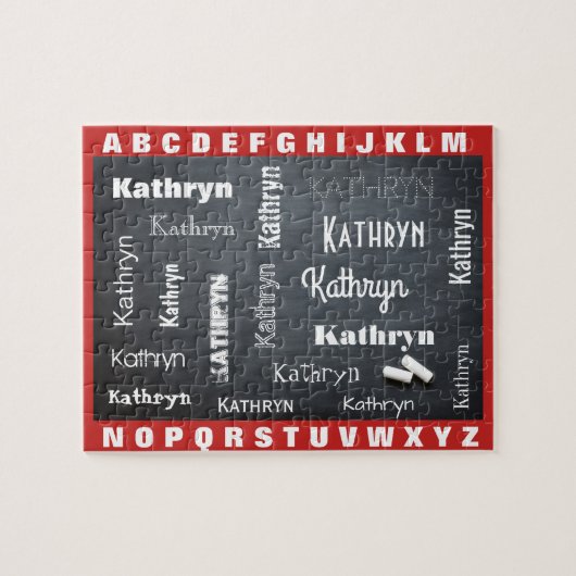 Kind dat aan Spellingnaam leert Legpuzzel (Horizontaal)