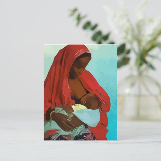 kind dat borstvoeding geeft aan een zwarte vrouw briefkaart (Staand voorkant)