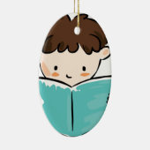 Kind dat een boek leest keramisch ornament (Rechts)