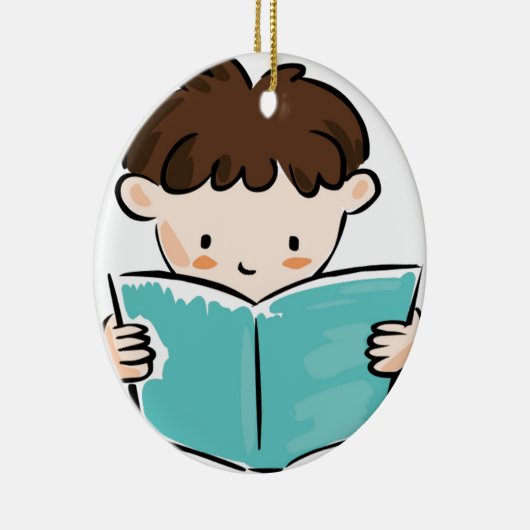 Kind dat een boek leest keramisch ornament (Rechts)