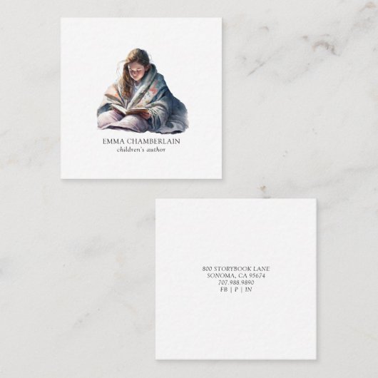 Kind dat een boekenauteur van kinderen leest vierkante visitekaartje (Voorkant / Achterkant)