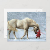 Kind dat een paard in de sneeuw leidt briefkaart (Voorkant / Achterkant)
