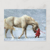 Kind dat een paard in de sneeuw leidt briefkaart (Voorkant)