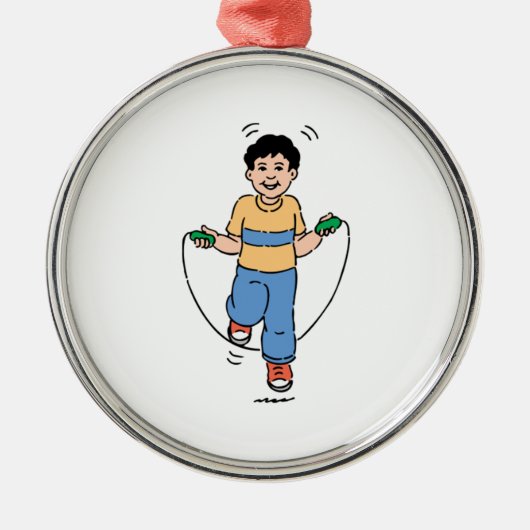 Kind dat met een Jump Rope speelt Metalen Ornament (Voorkant)