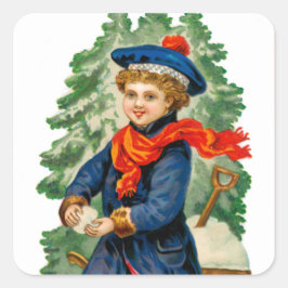 Kind dat Snowball maakt Vierkante Sticker