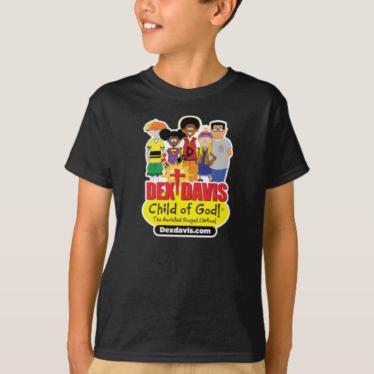 Kind "Dex n' Friends" T-Shirt (donkere kleuren) (Voorkant)