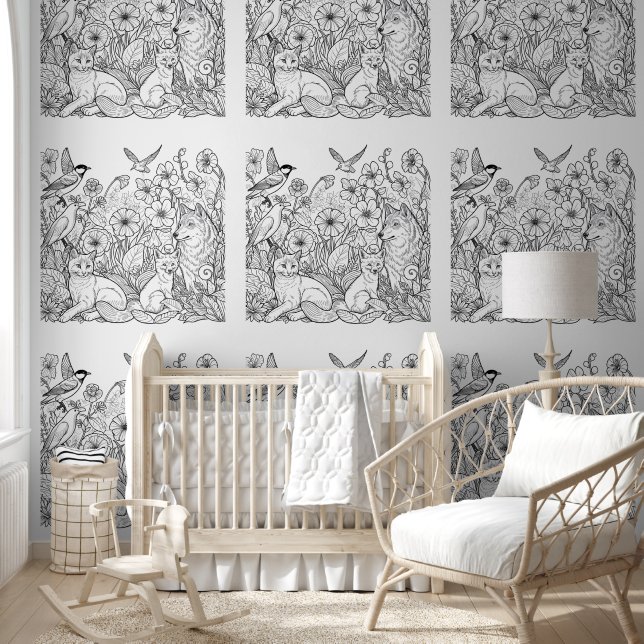 Kind Dier & Bloem Kleuren Behang (Kinderen)