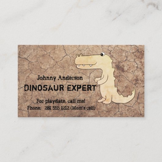 Kind Dinosaur Expert Visitekaartje for Boy Playdat Contactkaartje (Voorkant)