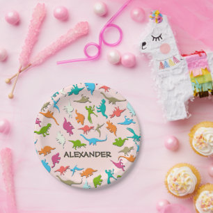 Kind Dinosaur Misty Roos Red Party Borden Papieren Bordje