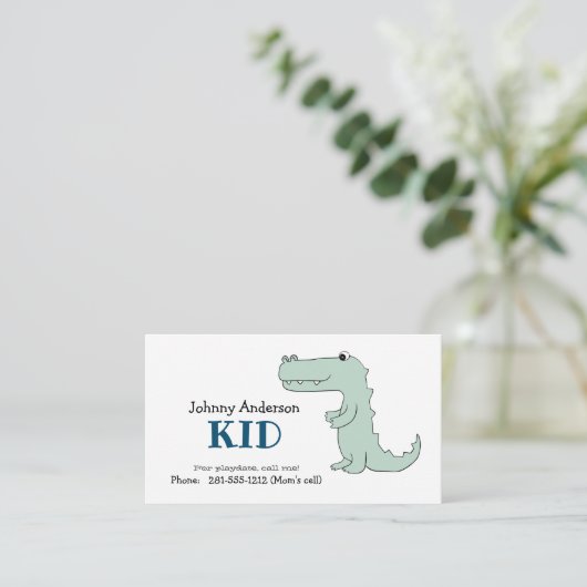 Kind Dinosaur Visitekaartje voor afspeeldatum van  Contactkaartje (Staand voorkant)