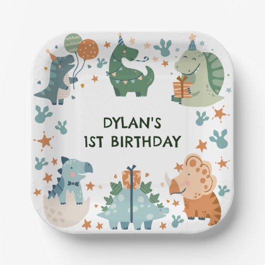 Kind Dinosaurus Verjaardagsfeest Papieren Bordje (Voorkant)