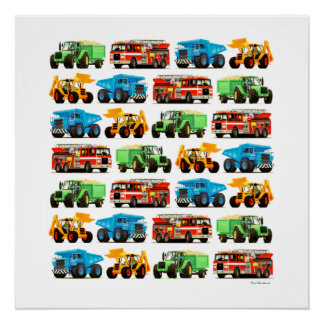 Kind Dumper Truck Firetruck Tractor Art Perfect Poster