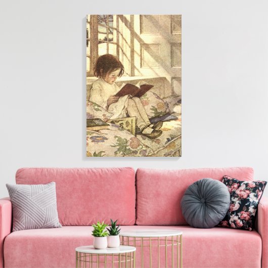 kind Een boek lezen, Jessie Willcox Smith Canvas Afdruk (Insitu (Woonkamer))